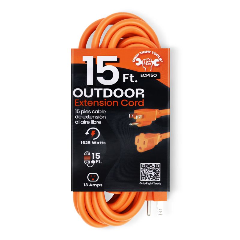 Grip Tight 15 FT Outdoor Extension Cord, 16-3 SJT, Orange ECP15O
