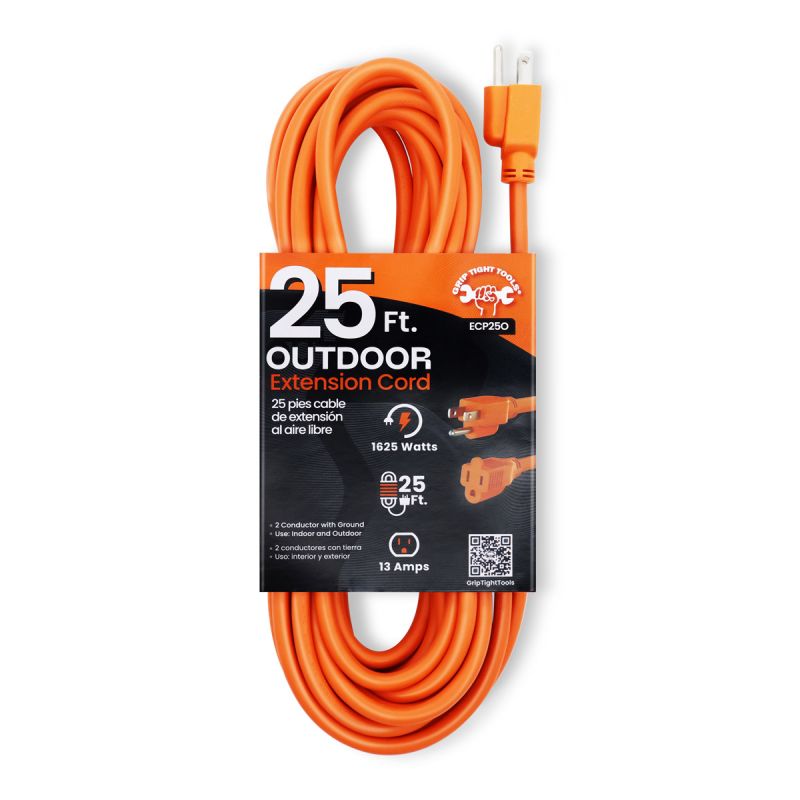 Grip Tight Tool 25 FT Outdoor Extension Cord, 16-3 SJT, Orange ECP25O