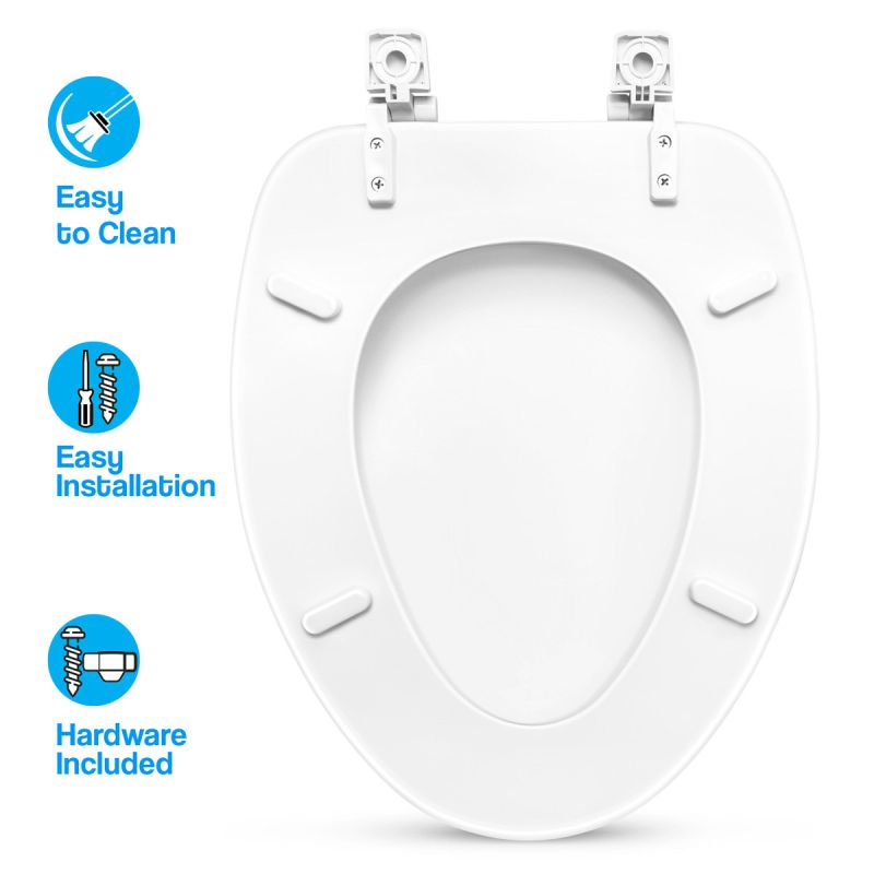 POWER CLEAN Elongated White Wood Toilet Seat TSWE01W