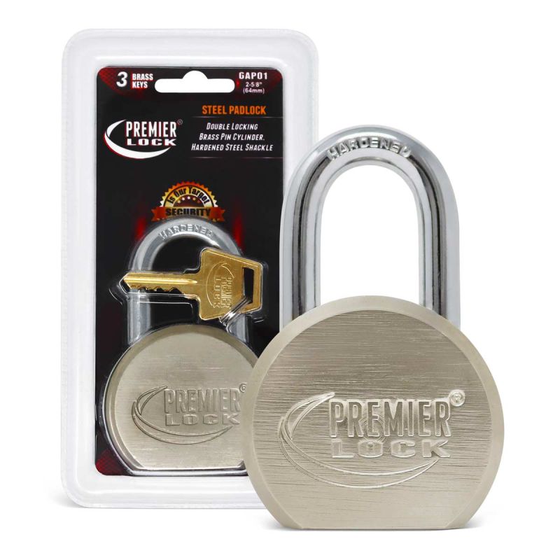2-5/8" Solid Steel Commercial Gate Keyed Padlock with Short Shackle and 3 Keys-Carded GAP01