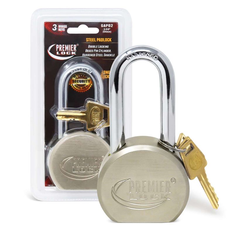 2-5/8" Solid Steel Commercial Gate Keyed Padlock with Long Shackle and 3 Keys- Carded GAP02
