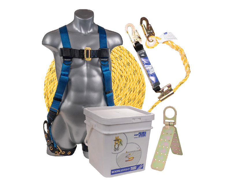 Roofing Bucket Complete Kit 5 PT Harness 50' Lifeline W/ Rope Grab, Lanyard, & Roof Anchor V5501