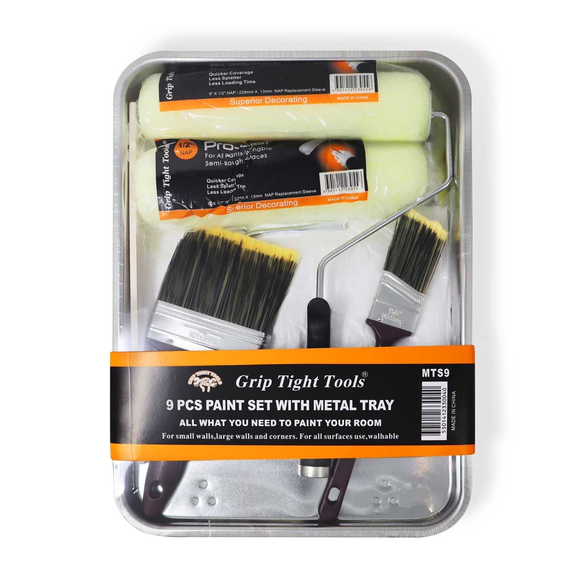 Grip Tight 9 PC Paint Metal Tray Set with 9" Roller Size-MTS9