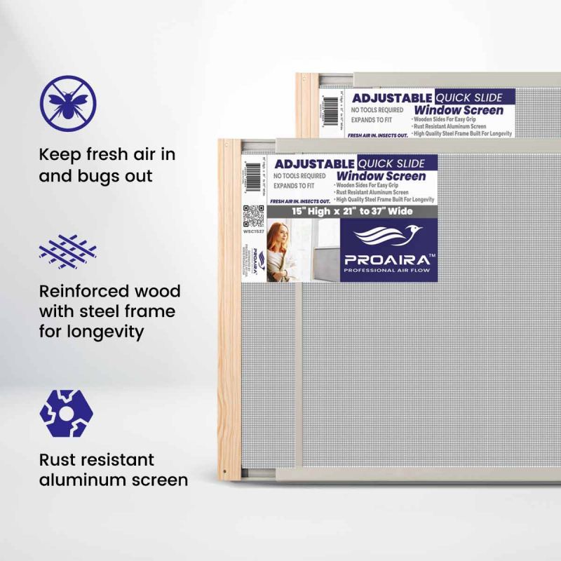 Proaira Adjustable Wood Frame Quick Slide Window Screen: 15" Height: 21" to 37" Width WSC1537