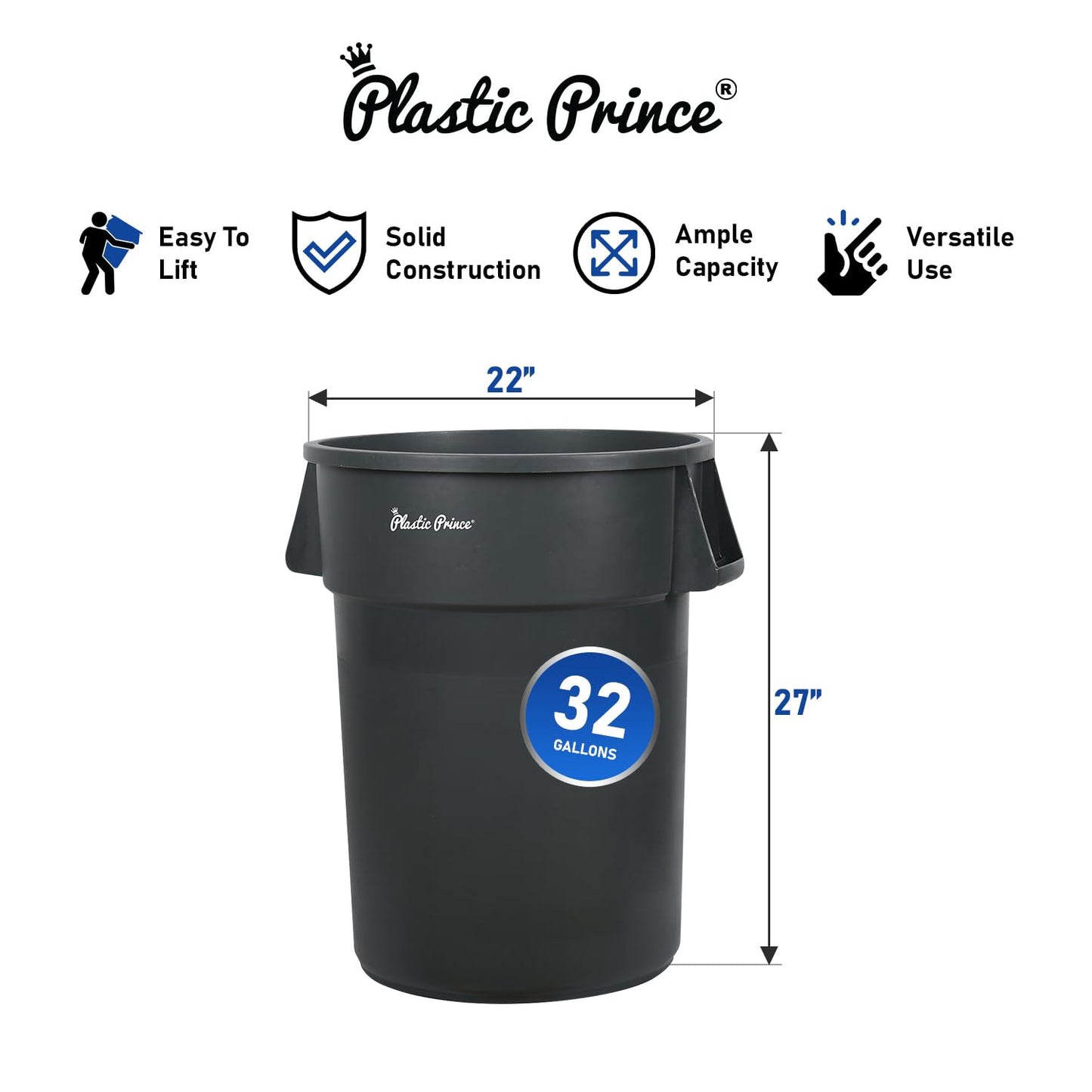 32-Gallon Gray Round Trash Can- P575-01013