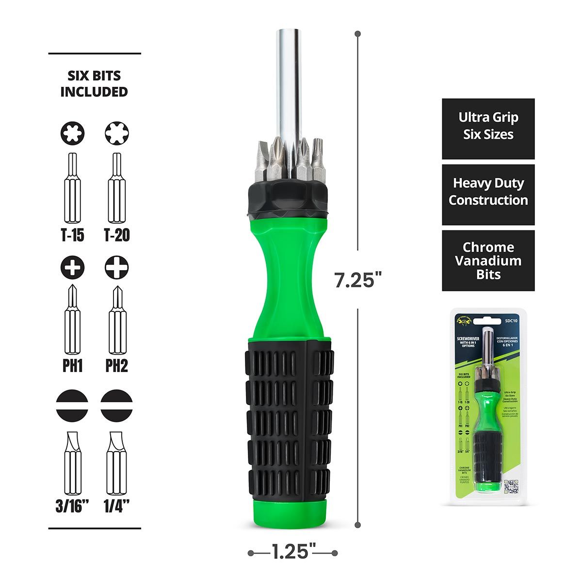 Grip Tight  6 in 1 Screwdriver with Comfort Grip-SDC10