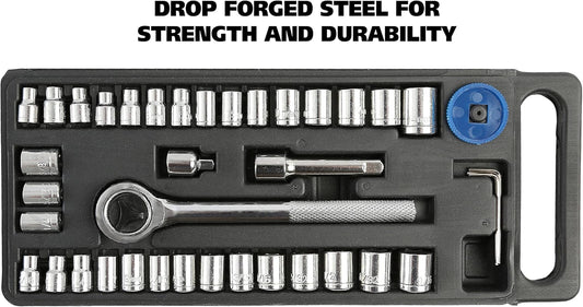 Great Neck 74213 Ratchet and 40pc Socket Set 1/4 and 3/8" drive Metric and SAE