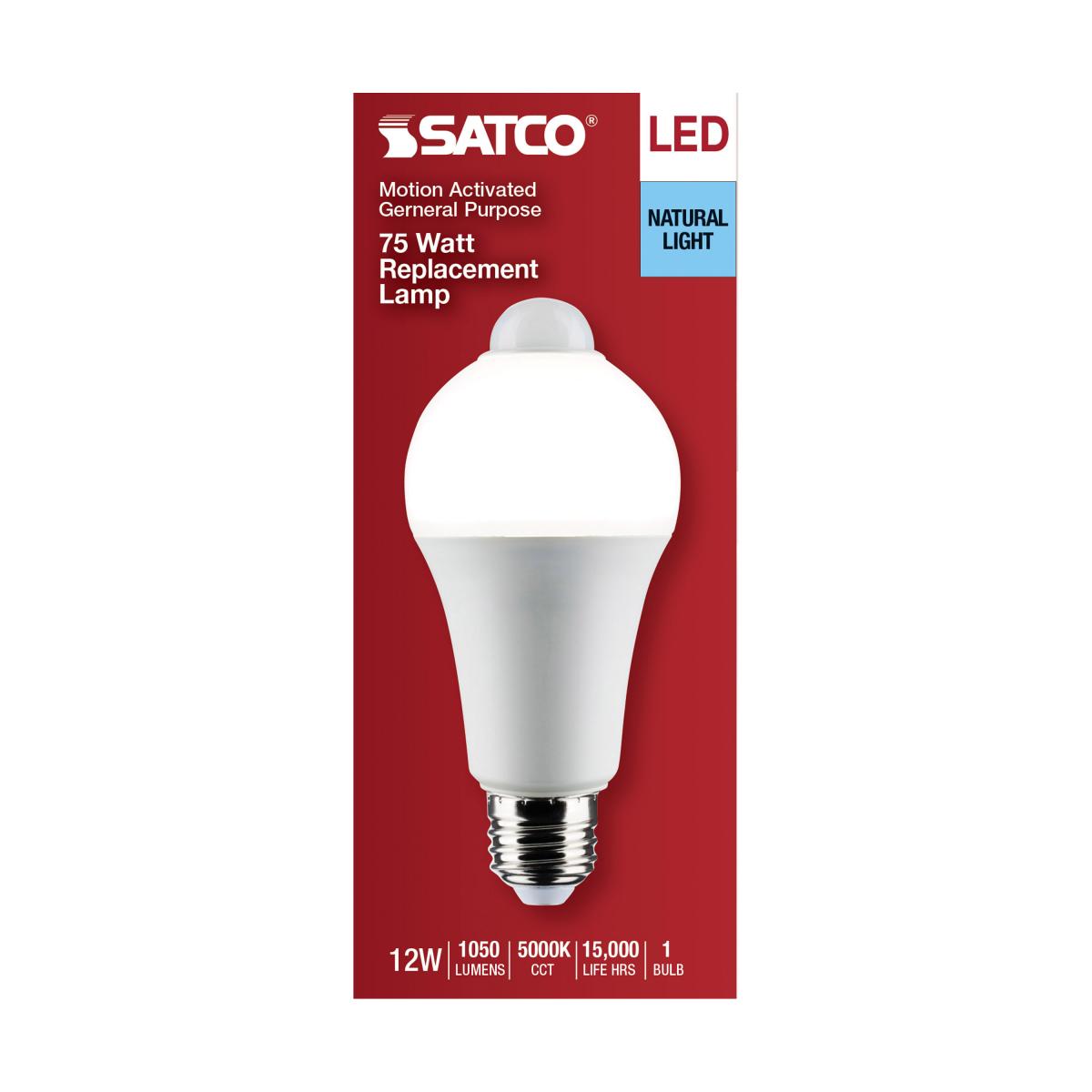 S11446  12A19/PIR/950/120V/ND  12 Watt A19 LED; White; 5000K; 1050 Lumens; 120 Volt; PIR Sensor; Non-Dimmable motion light