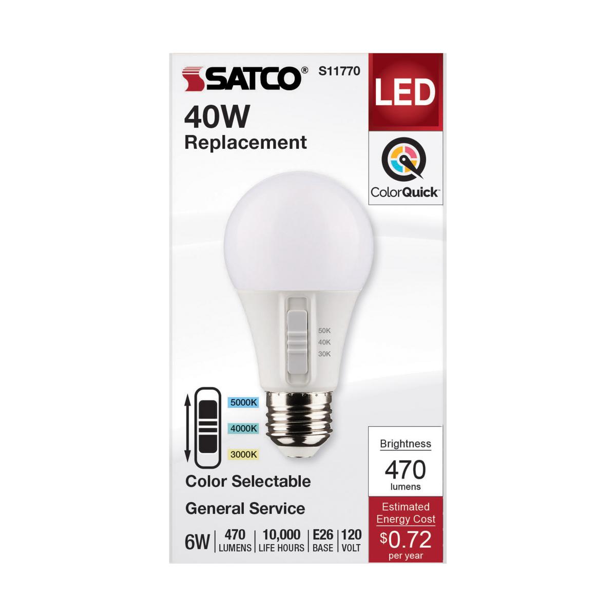 S11770  6A19/LED/3CCT/E26/120V  6 Watt A19 LED; Medium Base; CCT Selectable; White Finish; 90 CRI; 120 Volt