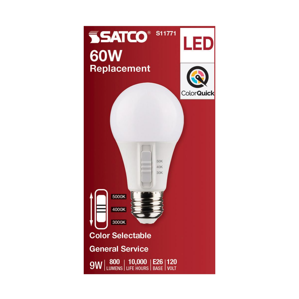 S11771  9A19/LED/3CCT/E26/120V  9 Watt A19 LED; Medium Base; CCT Selectable; White Finish; 90 CRI; 120 Volt
