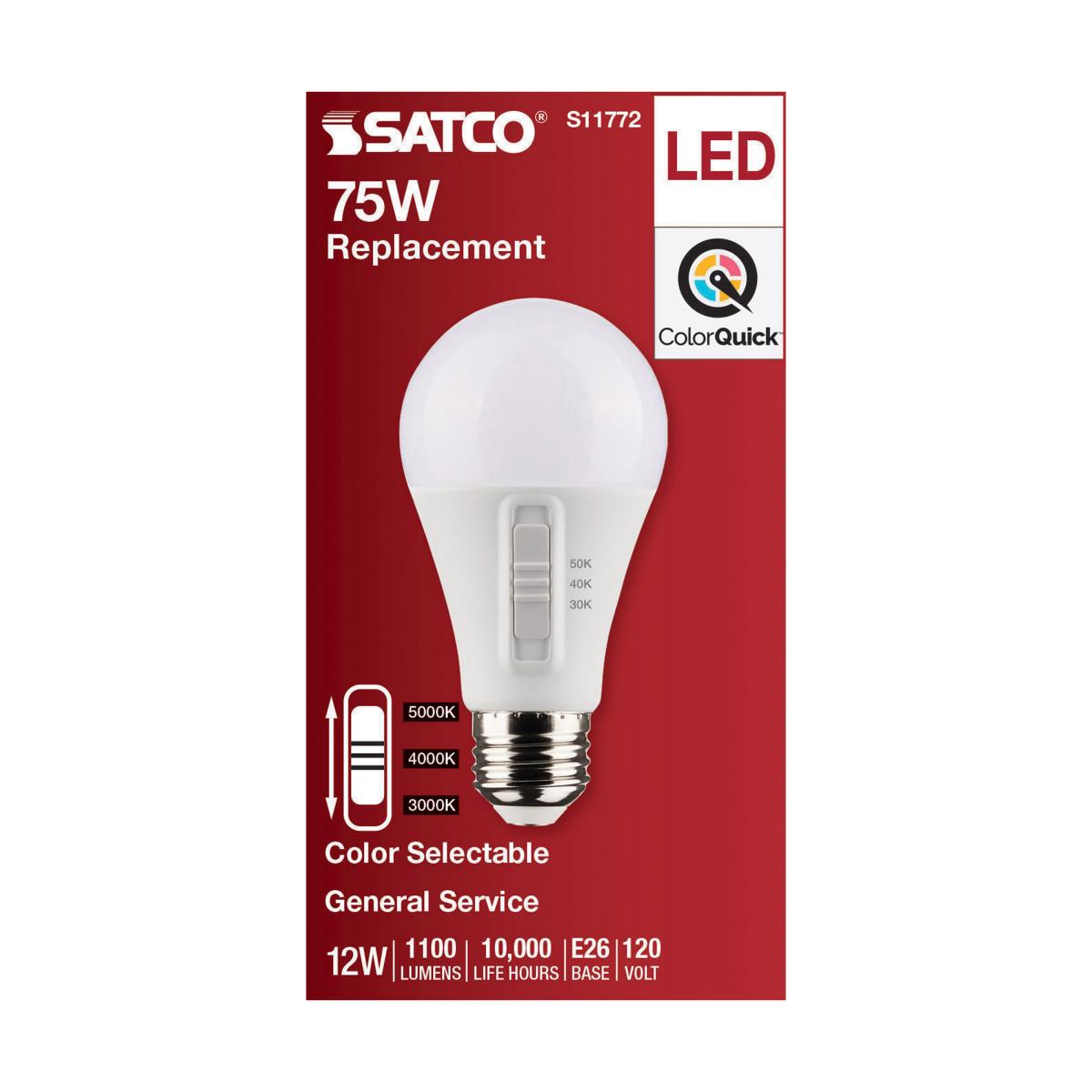 S11772  12A19/LED/3CCT/E26/120V  12 Watt A19 LED; Medium Base; CCT Selectable; White Finish; 90 CRI; 120 Volt