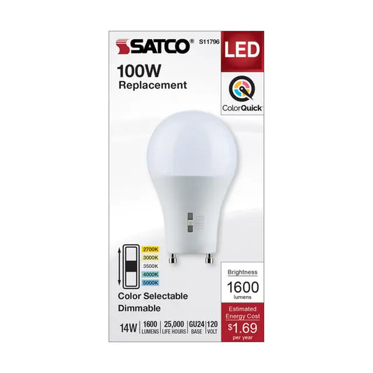 Satco S11796 14A19/LED/5CCT/GU24/120V