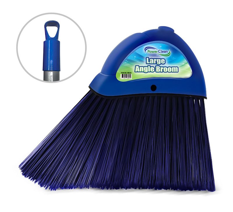 Power Clean  Large Angle Broom with 4' Handle - Blue Color  ABL02