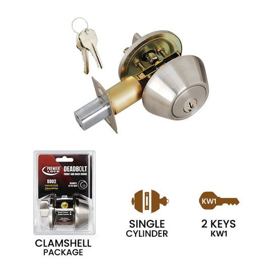 Premier Lock Stainless Steel Deadbolt Door Lock With 2 KW1 Keys-DB02