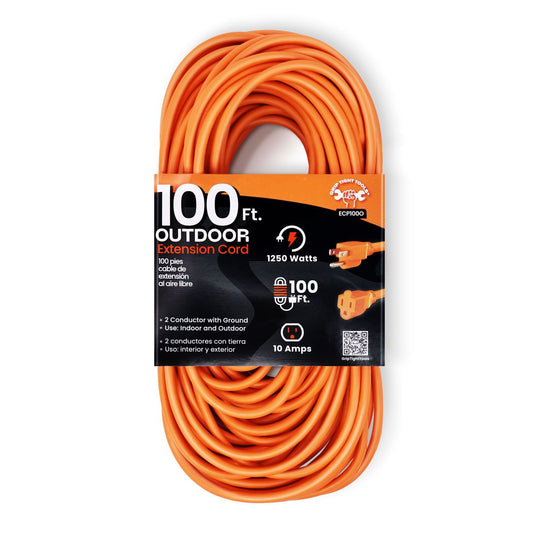 100 FT Outdoor Extension Cord, 16-3 SJT, Orange-ECP100O