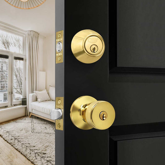 Combo Lockset - Tulip Knob - Solid Brass, KW1, Brass Finish-EDT01