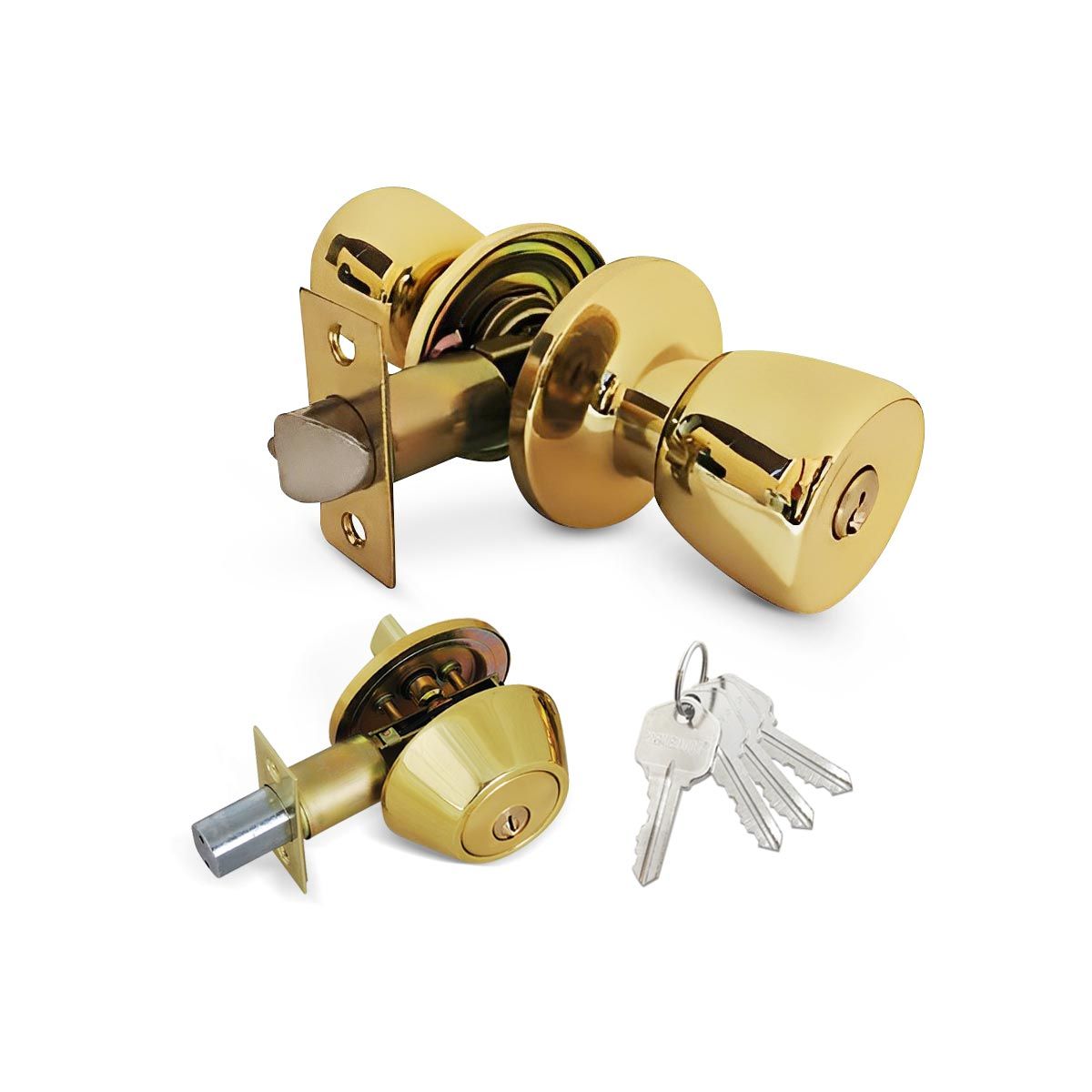 Combo Lockset - Tulip Knob - Solid Brass, KW1, Brass Finish-EDT01
