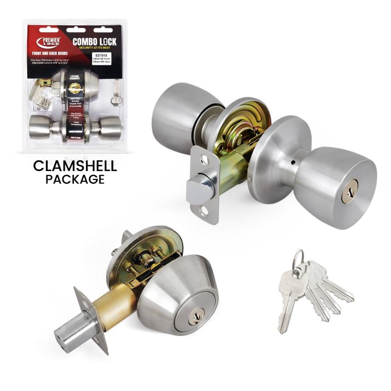 Combo Lockset - Tulip Knob - Solid Silver, KW1, Brass Finish-EDT01s