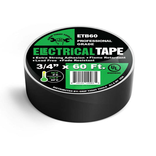 Grip Tight ETB60 Electrical Tape Professional Grade 3/4" x 60', UL Grade 180 Micron x 19mm x 18.3M