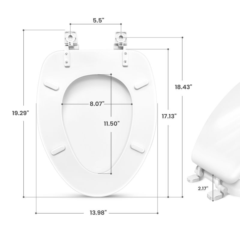 POWER CLEAN Elongated White Wood Toilet Seat TSWE01W