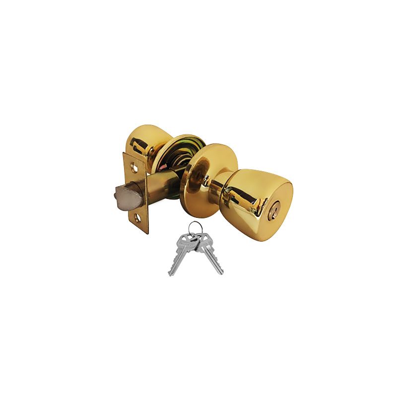 Solid Brass Keyed Entry Door Knob, Tubular With 2 KW1 Keys- EL05