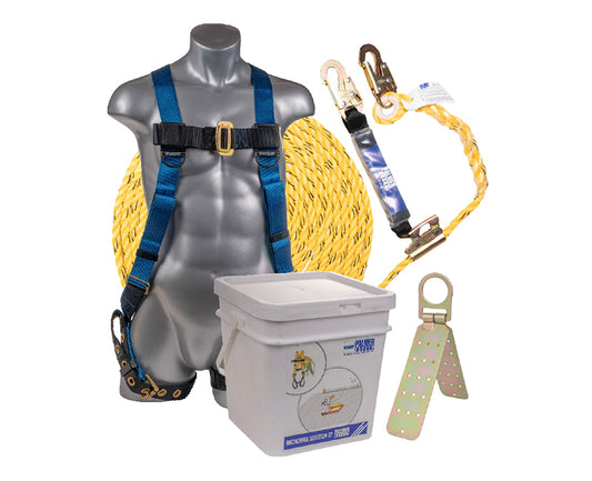 Roofing Bucket Complete Kit 5 PT Harness 50' Lifeline W/ Rope Grab, Lanyard, & Roof Anchor V5501