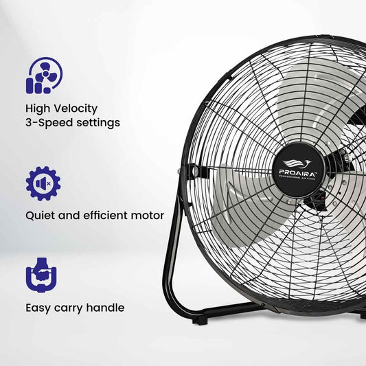 14" High Velocity Cradle Floor Fan, 3 Speed Control, Black CFHV14B