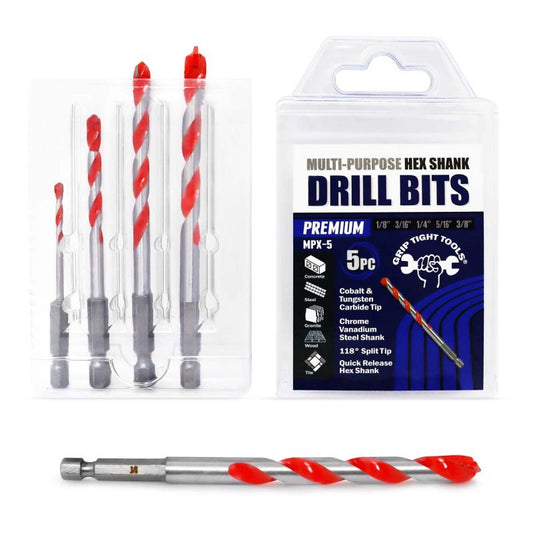 5 PC Multi-Purpose Hex Shank Drill Bit Set: 1/8", 3/16", 1/4", 5/16", 3/8" MPX-5