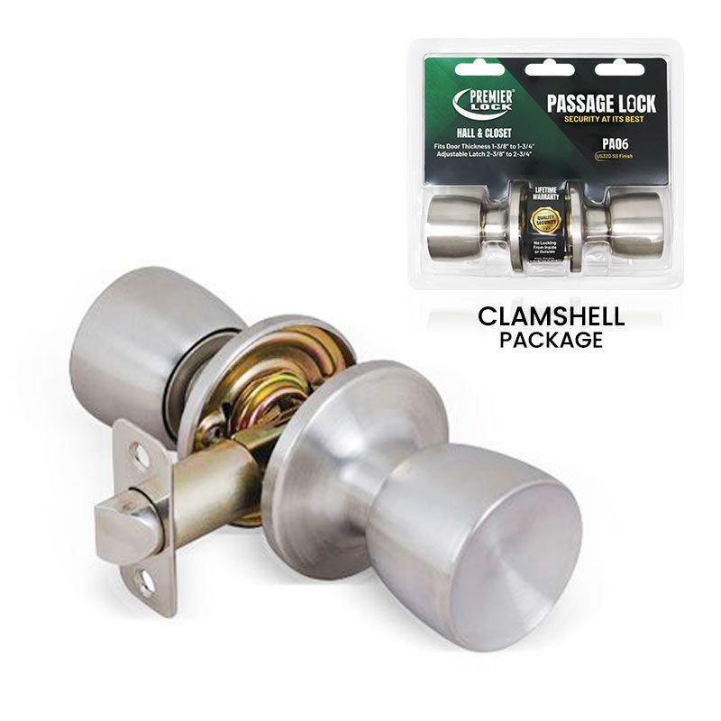 Premier Lock  Stainless Steel Passage Door Knob- Tubular Carded PA06