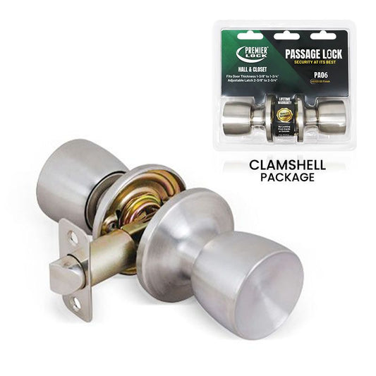 Premier Lock  Stainless Steel Passage Door Knob- Tubular Carded PA06