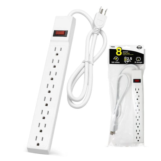 Grip Tight PS8W  8 Outlet Power Strip with 2.5 FT Power Cord, White