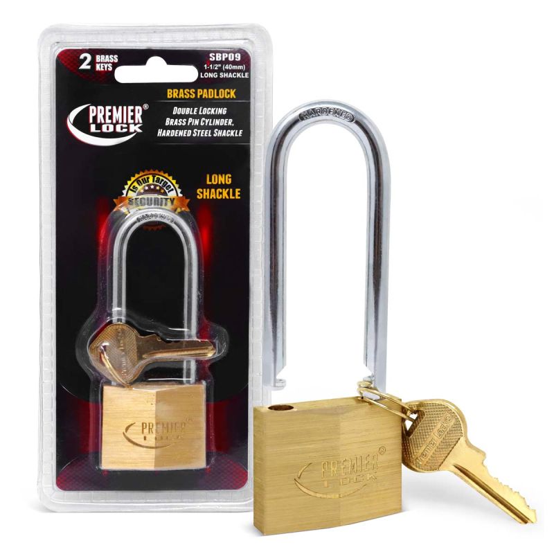Premier Lock  1-1/2" Solid Brass Padlocks- Polished - Diamond Design With 2 Keys-Long Shackle  SBP09