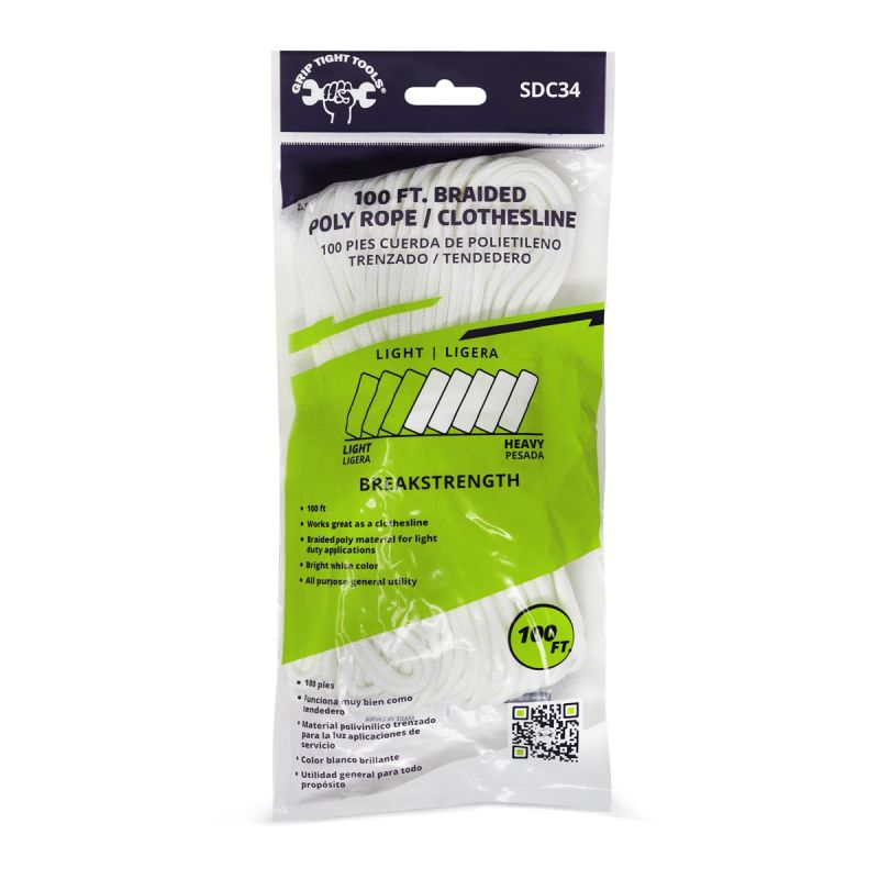 Grip Tight  100 Ft. Braided White Poly Rope/Clothesline SDC34