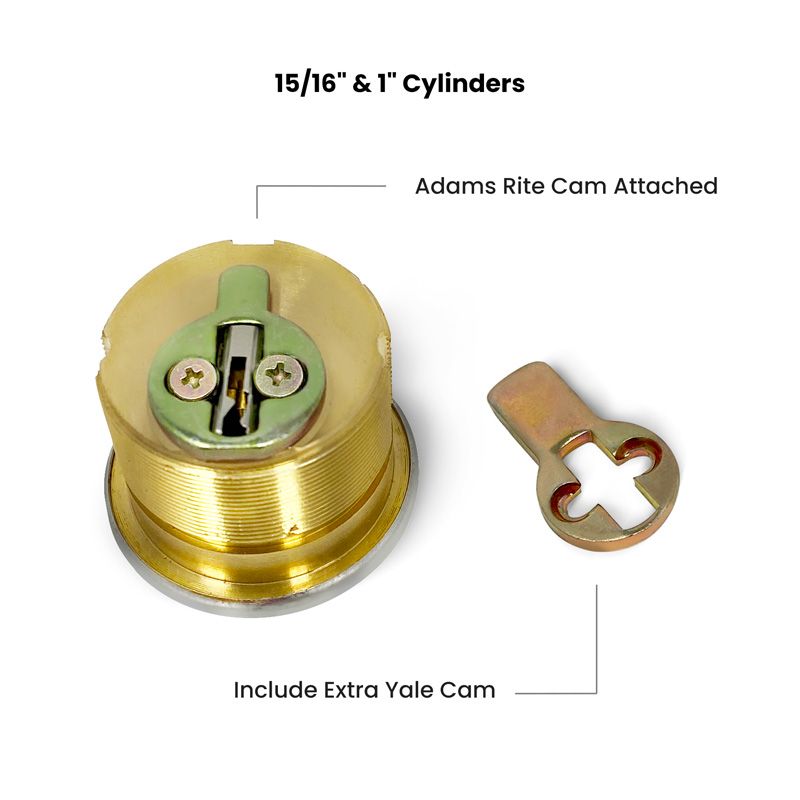 Mortise Cylinder - Solid Brass - Silver Finish 15/16" - 2 KW1 Keys - Keyed Alike MS04D-KW1-KA12