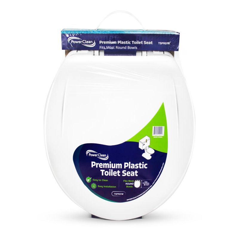 Premium Plastic Toilet Seat for Round Bowls, 16-1/2", White TSPR01W