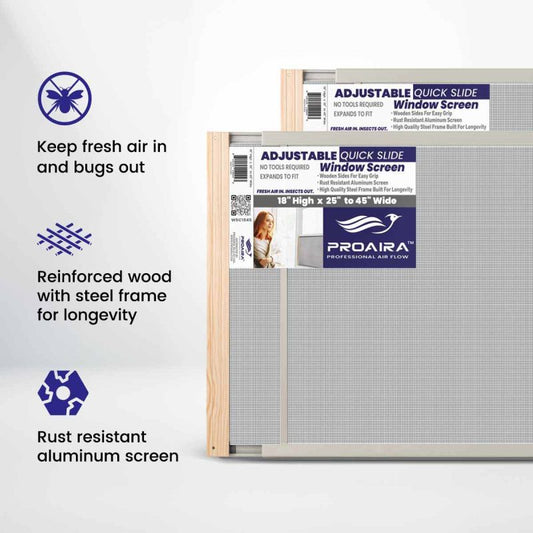 Proaira  Adjustable Wood Frame Quick Slide Window Screen: 18" Height: 25" to 45" Width WSC1845